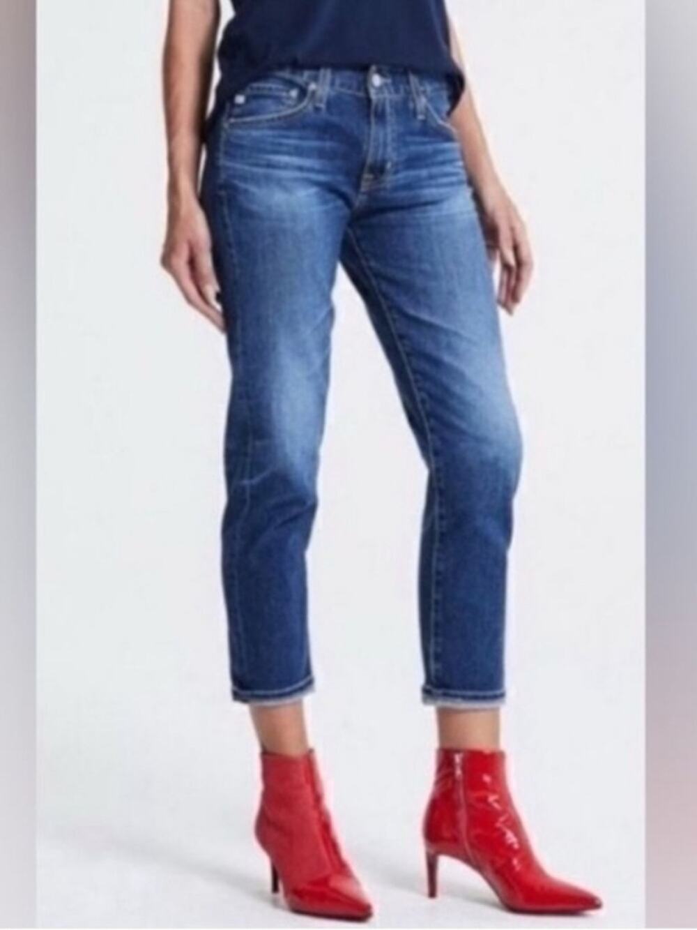 AG Adriano Goldschmied Tomboy Crop Jeans Blue Dark Wash Relaxed Straight Crop 29
